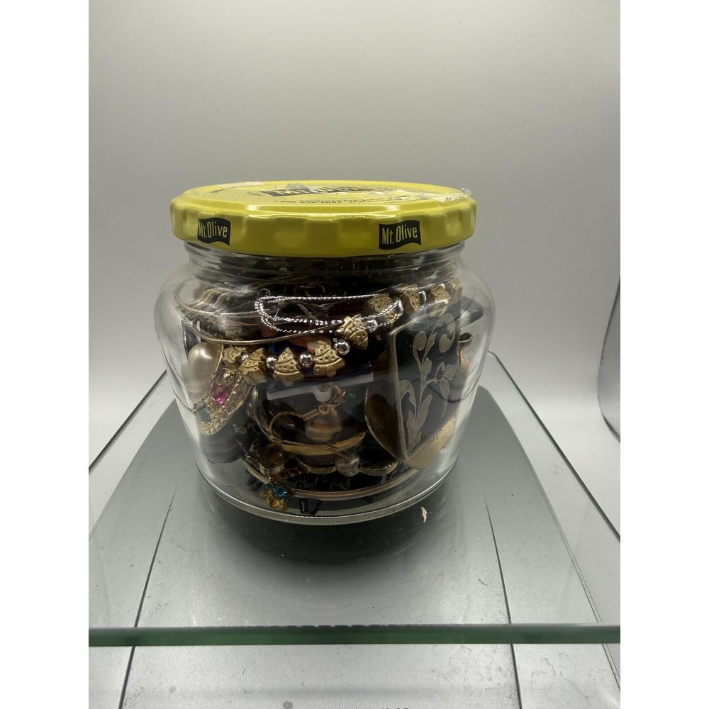 Assorted Vintage Jewelry in Glass Jar